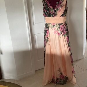 Grace Karin Floral Maxi Dress in Peach and Pink